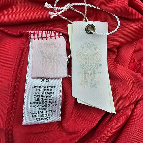 Free People We Are HAH Womans size XS Lady Like Bodysuit Rouge Red Lace NEW - Picture 6 of 9